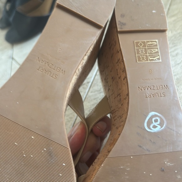 Stuart Weitzman Cadence Leather Platform Wedge Cork Sandals - Picture 7 of 7